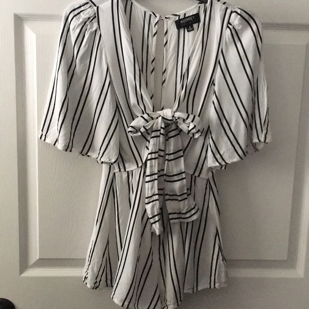 White Romper with Black Stripes